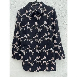 Vintage Focus by Shani Womens Wool Fully Lined Embroidered Coat Black Sz XS